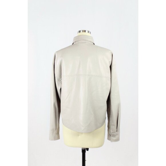 Aritzia BABATON Pelli Hip Opal Grey Vegan Leather Cropped Shirt Jacket, Size XS - Picture 3 of 15